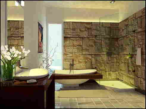 Natural stone bathroom tiles.