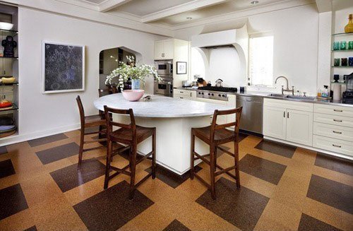 Cork flooring in the kitchen.