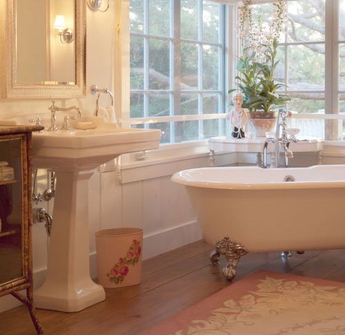 Marble flooring in the bathroom.