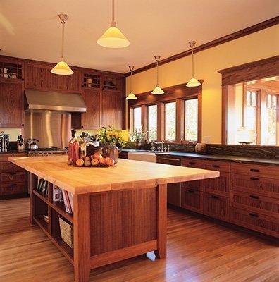 Hardwood flooring in the kitchen.