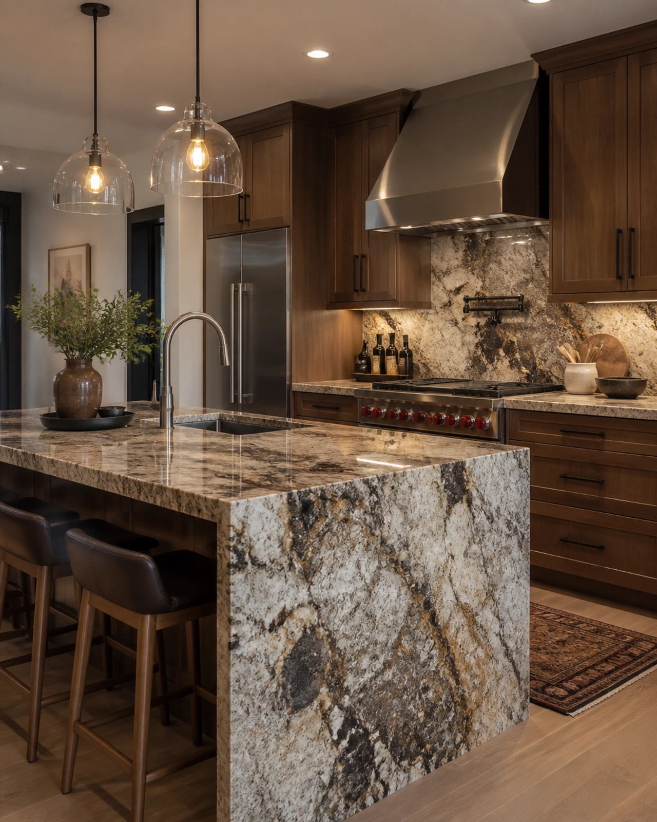 Contemporary Kitchen with Natural Granite Backsplash Natural Stone Limestone American Oleans