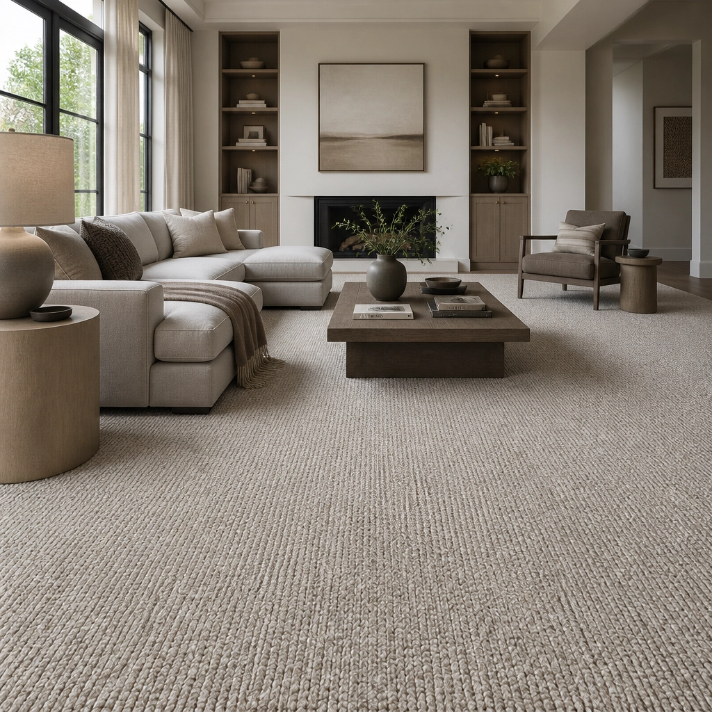 Cozy Living Room with Textured Perennial Carpet