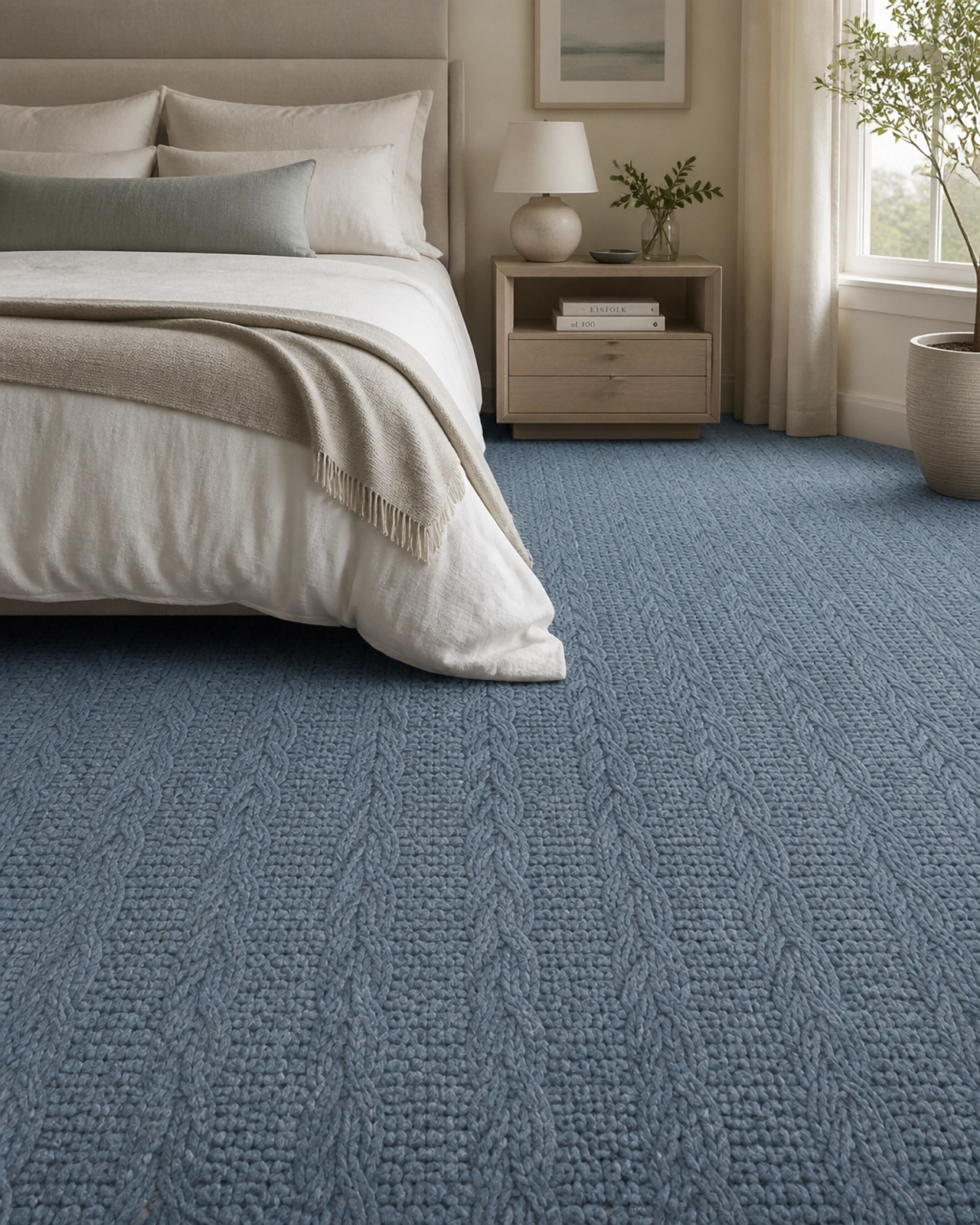 Serene bedroom with blue Anderson Tuftex carpet