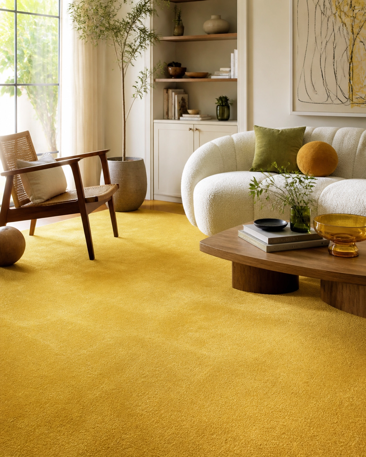 Joyful living room with yellow Anderson Tuftex carpet